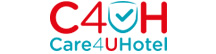 Logo di Care4UHotel con testo rosso e azzurro e simbolo di spunta.